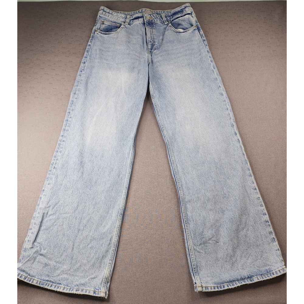 HM Wide Leg Jeans Womens 12 Light Wash Blue High Waist Denim Retro Relaxed Fit